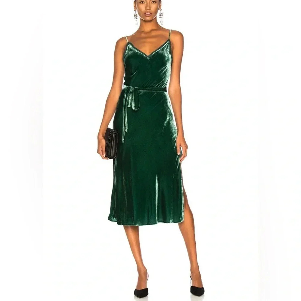 FRAME Velvet Midi Slip Dress in Eden / Size Medium /